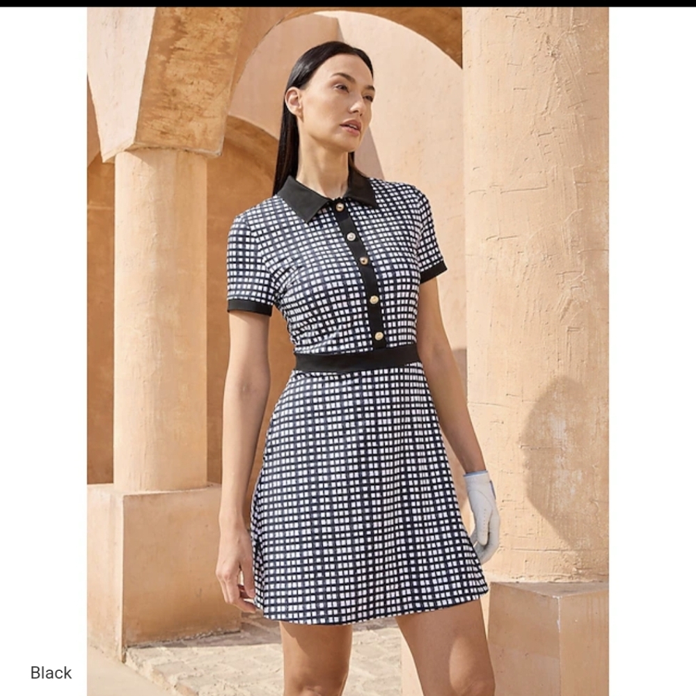 Acegolfs Black & White SS Checkered Dress NWT Pickleball Golf Tennis Sz Small - Picture 1 of 13